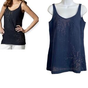 Eileen Fisher Blue Irish Linen Sequin Tank Top Cami Size XS Breathable Summer